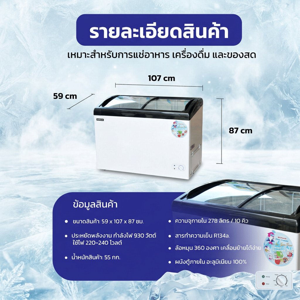 ตู้แช่แข็งฝากระจก SONAR รุ่น SD-278G ขนาด 278 ลิตร 10 คิว สีขาว_6
